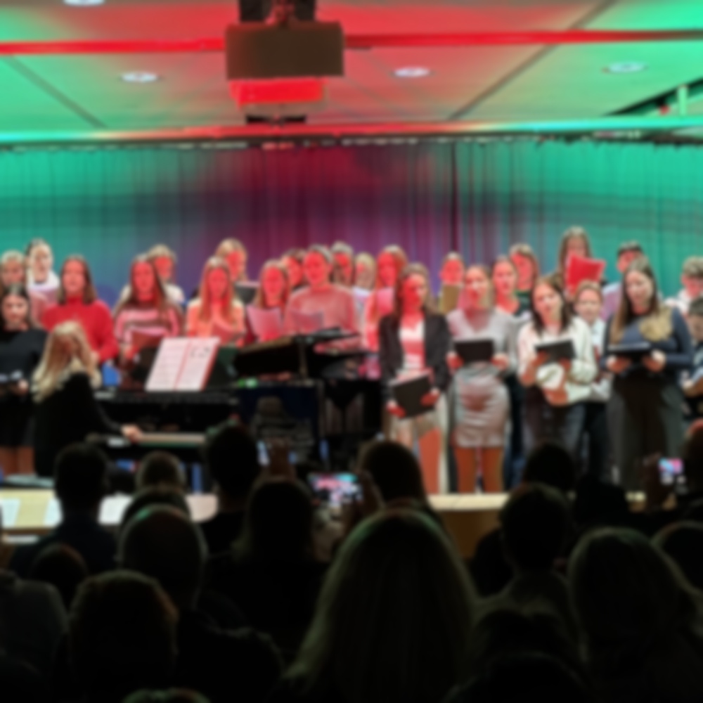Schüler singen beim Weihnachtskonzert auf der Bühne.