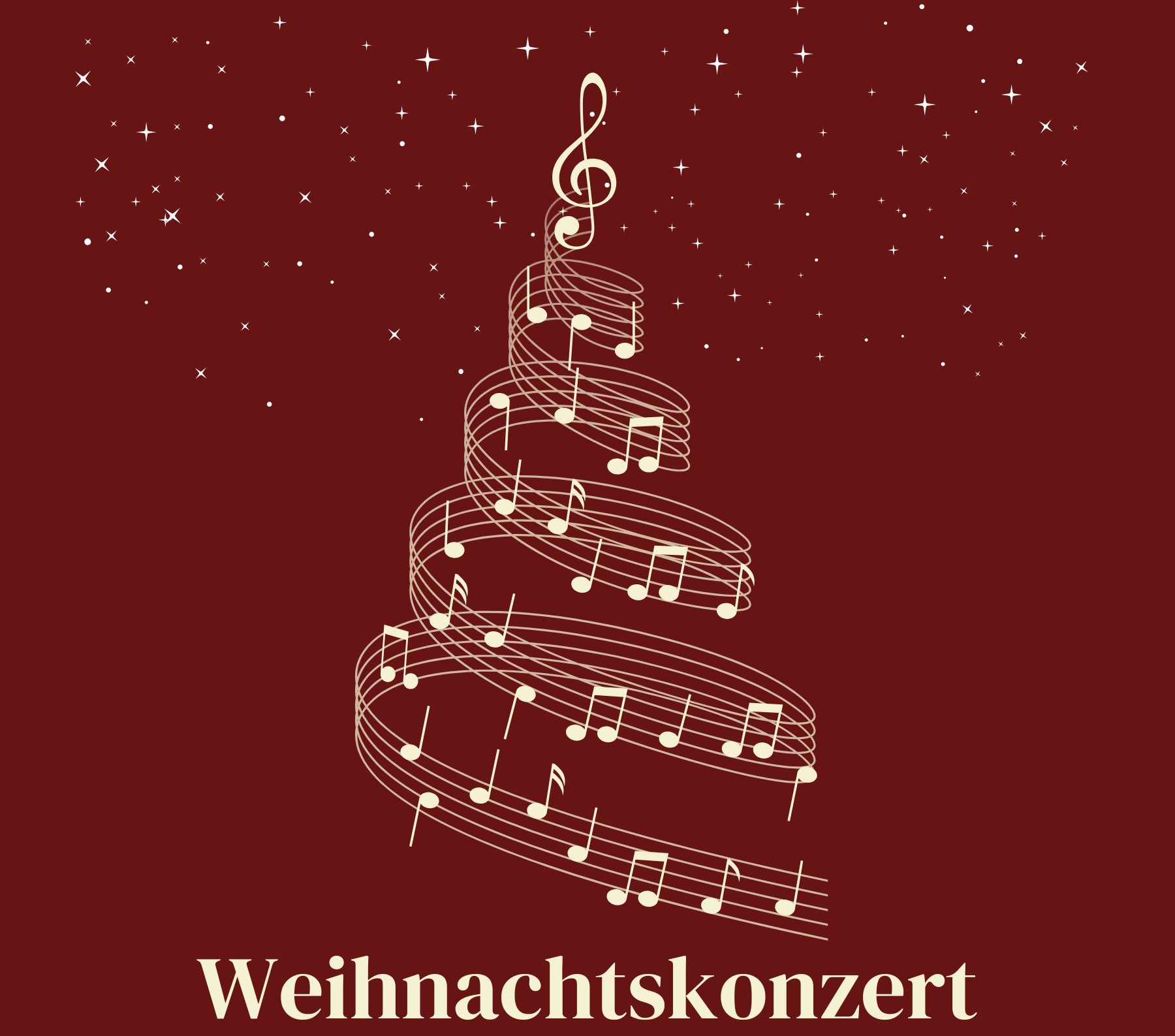 Plakat zur Ankündigung des Weihnachtskonzert. Als Motiv ist ein Baum aus Notenlinien abgebildet.